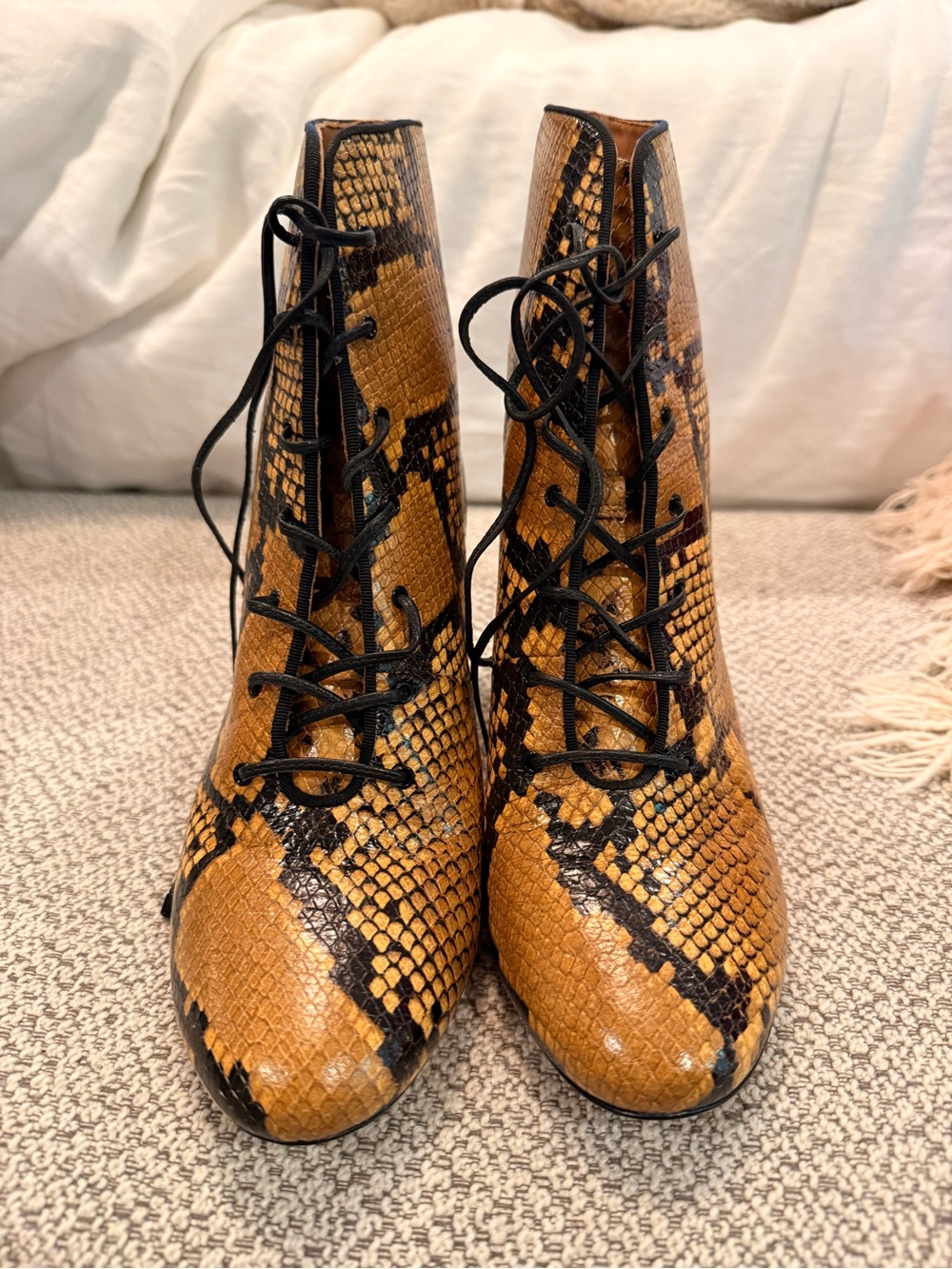 NWT Tory Burch Snake-Print Lace-Up Ankle Boots